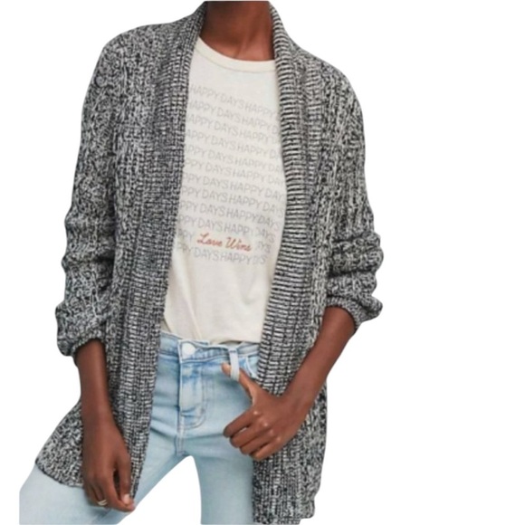 Anthropologie Tehana Cardigan- Marled Black/White Open Knit Cardigan- Medium - Picture 1 of 15